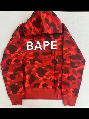 BAPE Red Camo Hoodie with Bold Logo